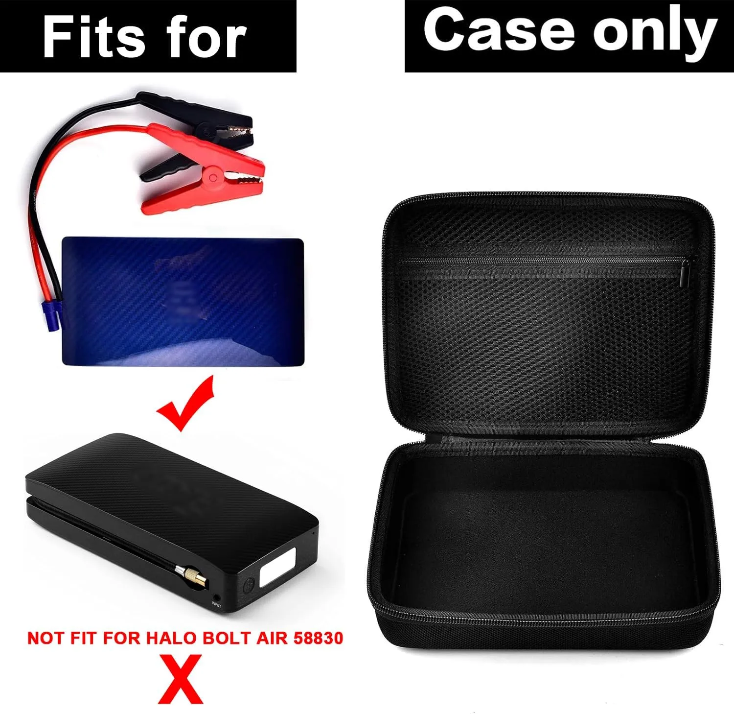 Case for Halo Bolt 58830/57720 mWh Portable Phone Laptop Charger Car Jump Starter, Power Bank Storage Holder with Mesh Pocket for AC Outlet, Car Charger and Accessories (Not for Halo Bolt Air)