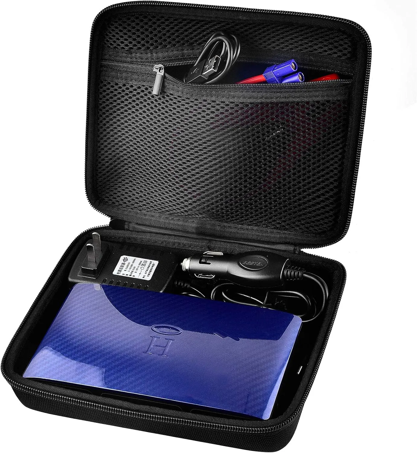 Case for Halo Bolt 58830/57720 mWh Portable Phone Laptop Charger Car Jump Starter, Power Bank Storage Holder with Mesh Pocket for AC Outlet, Car Charger and Accessories (Not for Halo Bolt Air)