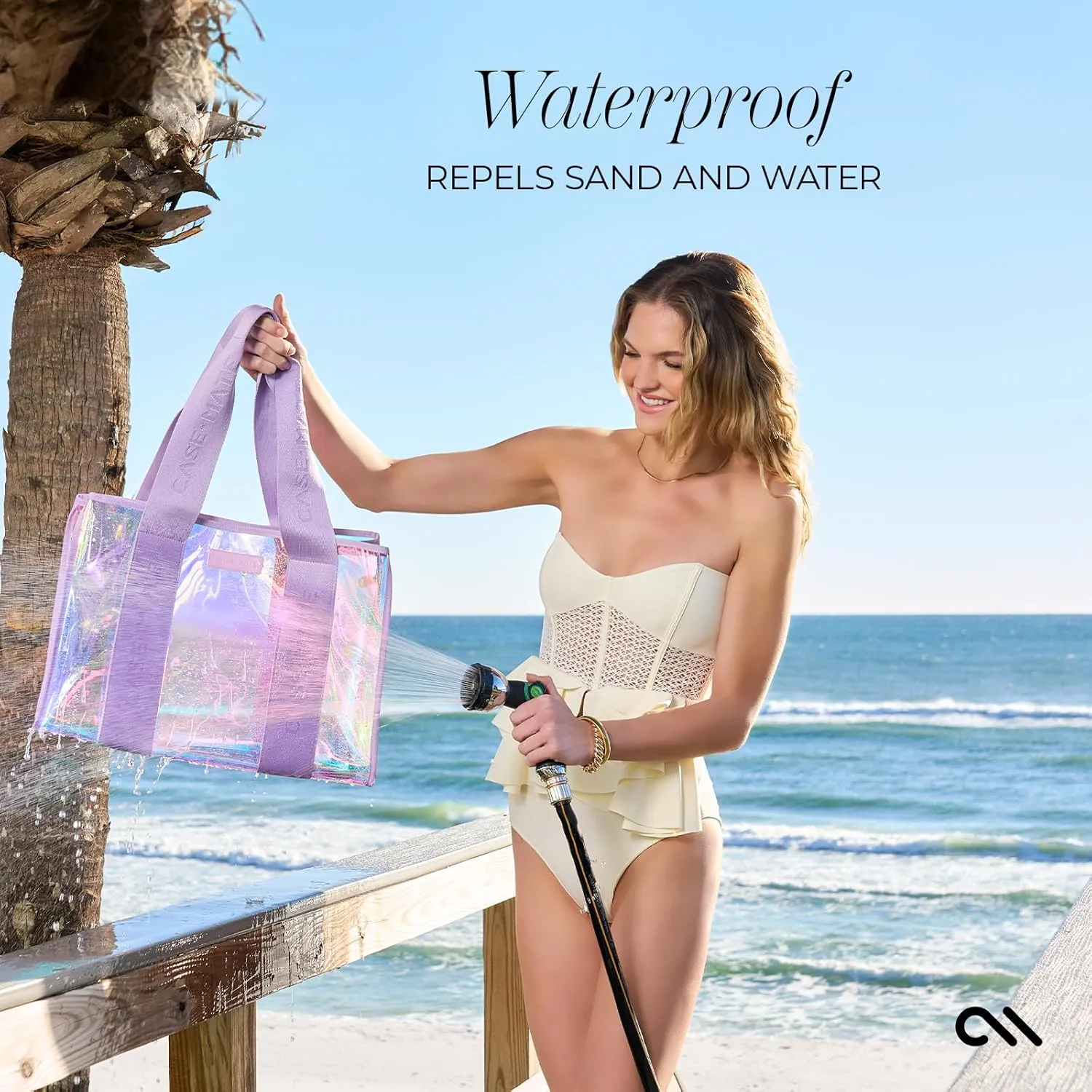 Case-Mate Official Soap Bubble Beach Tote - Iridescent Beach Bag with Phone Pouch for Women - Waterproof, Foldable & Washable - Tote Bag for Beach, Pool, Travel and Vacation - Large