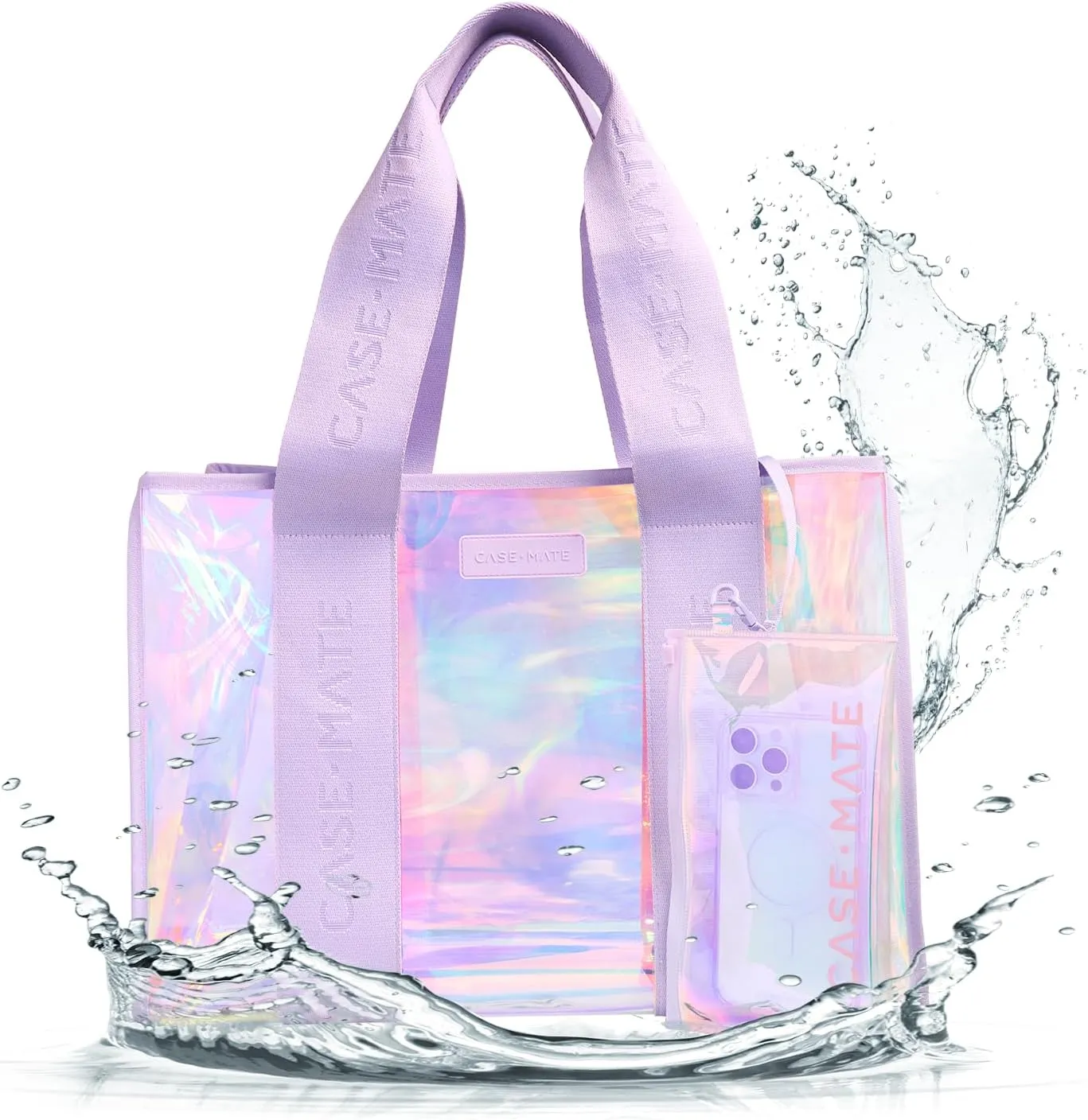 Case-Mate Official Soap Bubble Beach Tote - Iridescent Beach Bag with Phone Pouch for Women - Waterproof, Foldable & Washable - Tote Bag for Beach, Pool, Travel and Vacation - Large