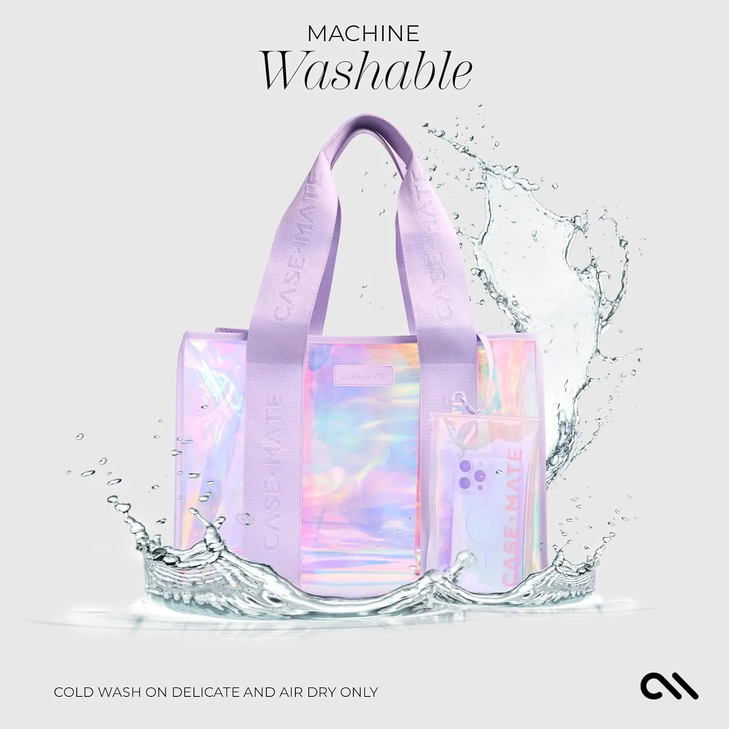 Case-Mate Official Soap Bubble Beach Tote - Iridescent Beach Bag with Phone Pouch for Women - Waterproof, Foldable & Washable - Tote Bag for Beach, Pool, Travel and Vacation - Large
