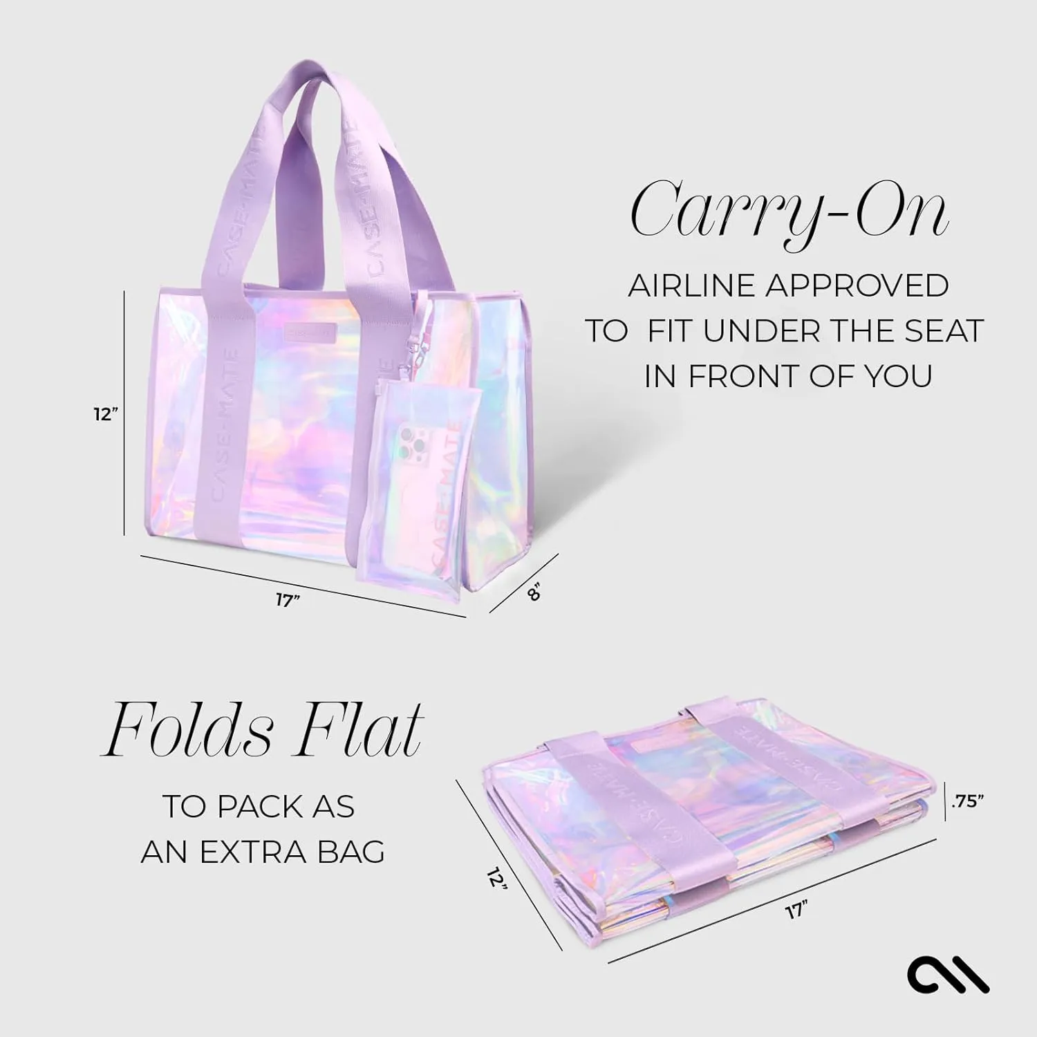 Case-Mate Official Soap Bubble Beach Tote - Iridescent Beach Bag with Phone Pouch for Women - Waterproof, Foldable & Washable - Tote Bag for Beach, Pool, Travel and Vacation - Large