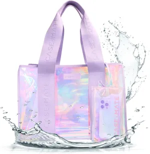 Case-Mate Official Soap Bubble Beach Tote - Iridescent Beach Bag with Phone Pouch for Women - Waterproof, Foldable & Washable - Tote Bag for Beach, Pool, Travel and Vacation - Large