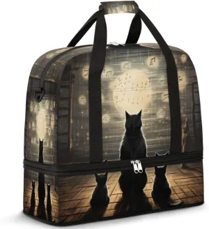 Cat Themed Foldable Travel Duffel Bag Overnight Weekender Bag with Shoes Compartment Sports Gym Bag for Men Women