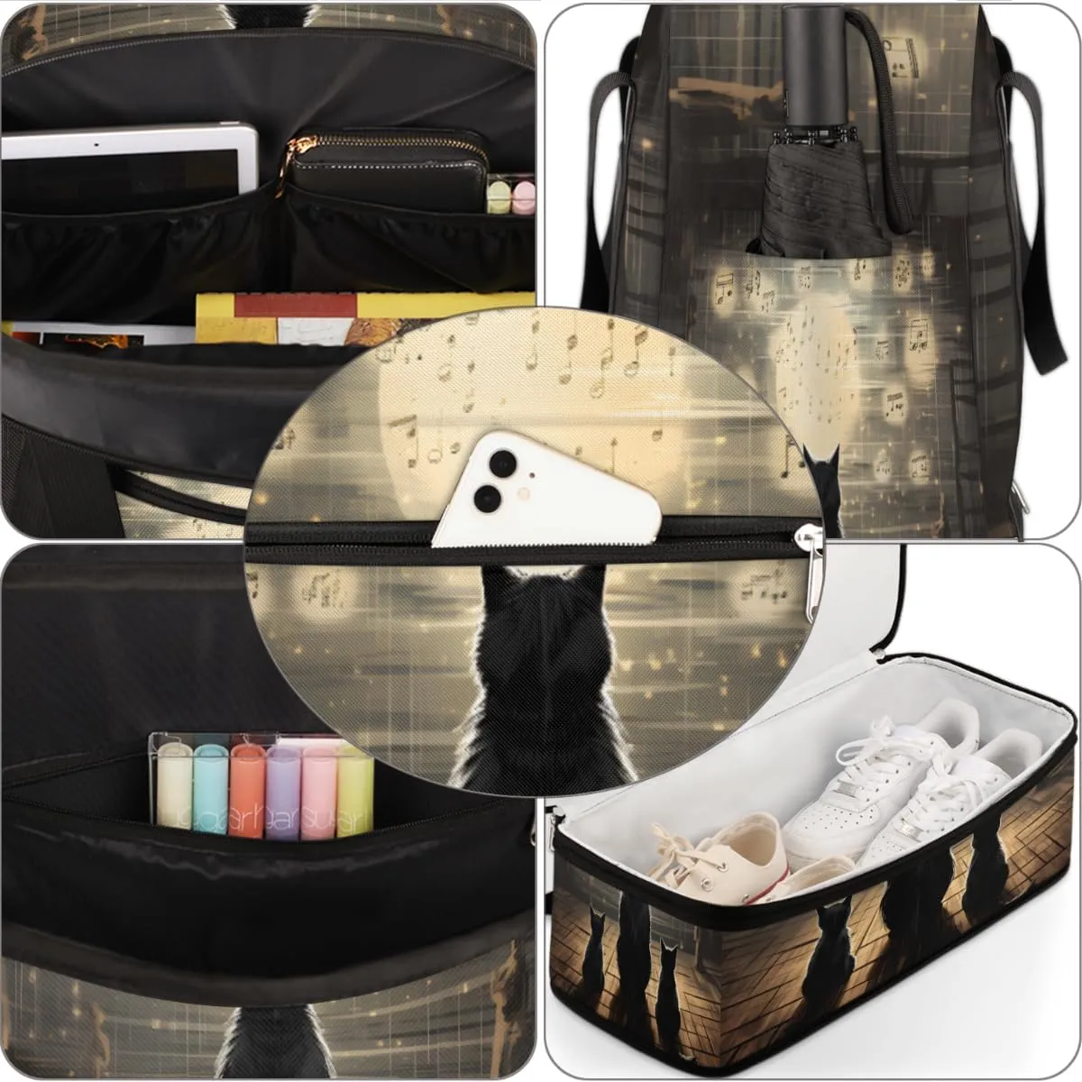 Cat Themed Foldable Travel Duffel Bag Overnight Weekender Bag with Shoes Compartment Sports Gym Bag for Men Women