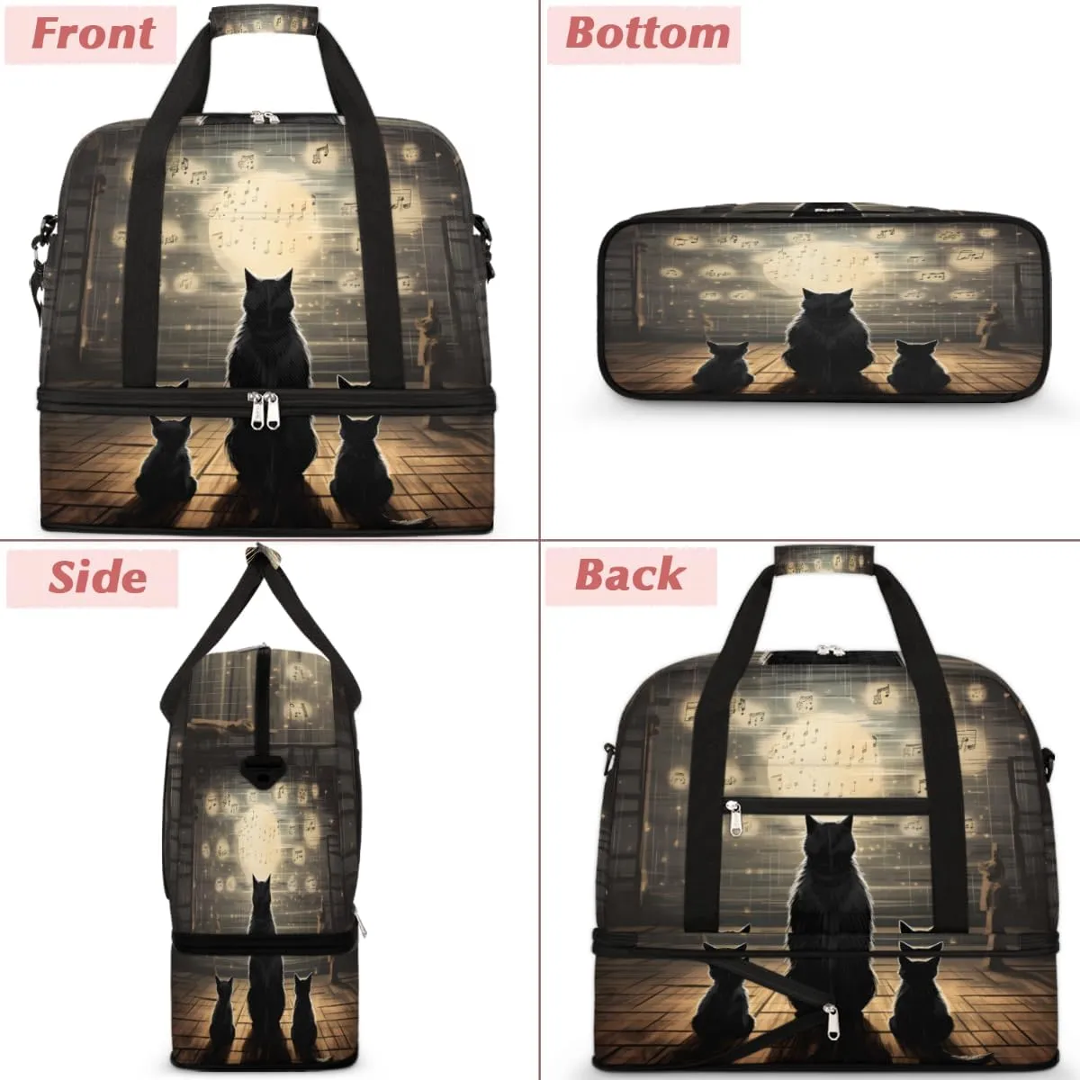 Cat Themed Foldable Travel Duffel Bag Overnight Weekender Bag with Shoes Compartment Sports Gym Bag for Men Women