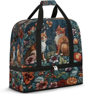 Cats In Garden Travel Duffel Bag, Travel Essentials, Gym Bag for Women, Weekender Overnight Bag With Shoes Compartment, Carry On Bags for Airplanes