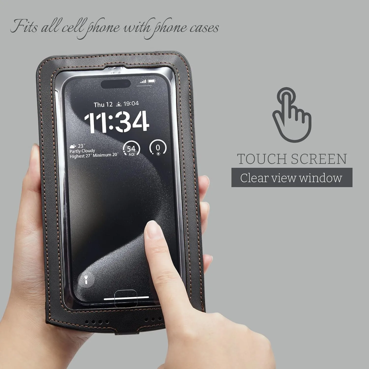 Cell Phone Purse Small Crossbody Bag for Women Men Leather Mini Shoulder Bag Wallet Case with Card Slots Neck Strap with Touch Screen Zipper Pocket for All Smartphones iPhone Samsung up to 7.5" Black