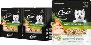 Cesar Wholesome Meals Chicken, Carrots, Barley & Green Beans Wet Dog Food, 17.6 oz. Pouch (6 Count, Pack of 2)