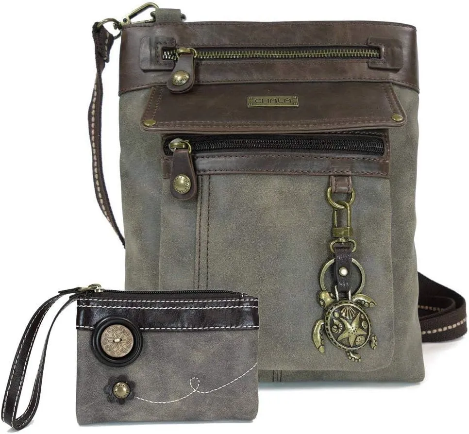CHALA GEMINI Crossbody Faux Leather Gift Messenger Bag with Double Zip Wallet