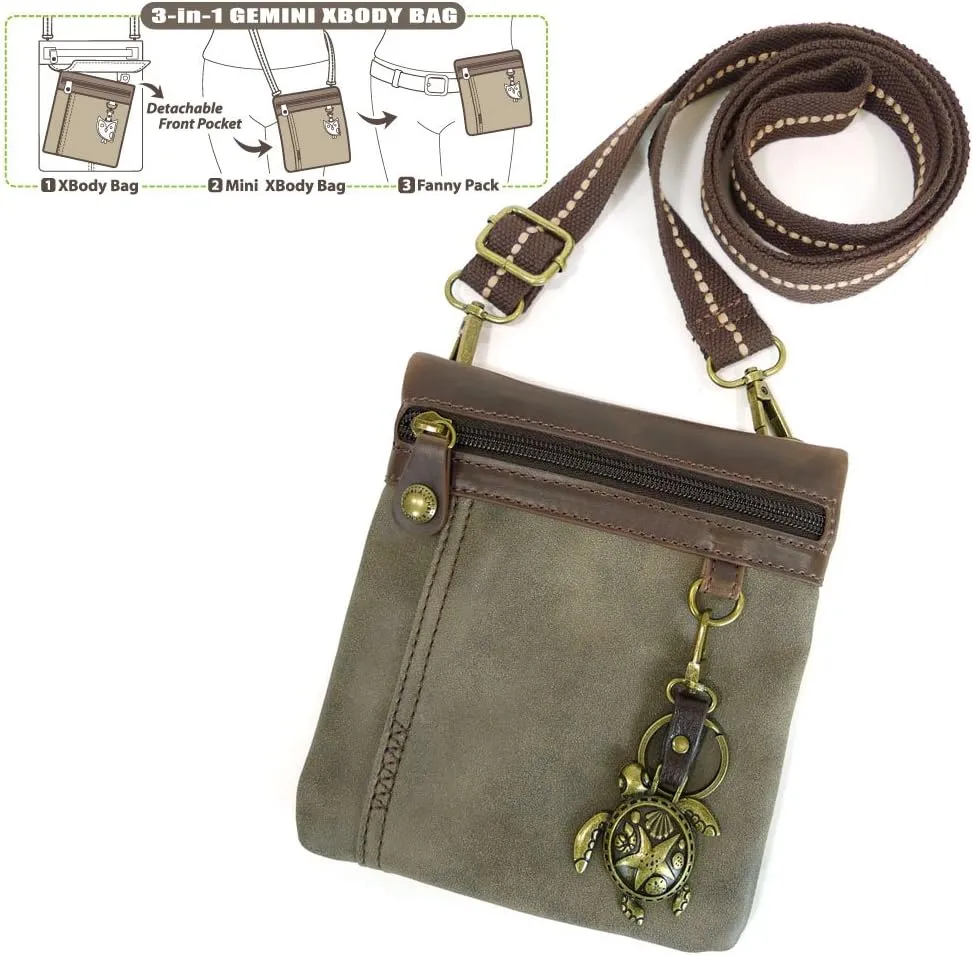 CHALA GEMINI Crossbody Faux Leather Gift Messenger Bag with Double Zip Wallet
