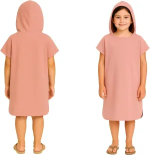 Changing Poncho Beach Towel for Surfing Swimming Sunbathing Pool Watersports Outdoor Activities, Microfiber Quick Dry Towel (Pink, Kids)