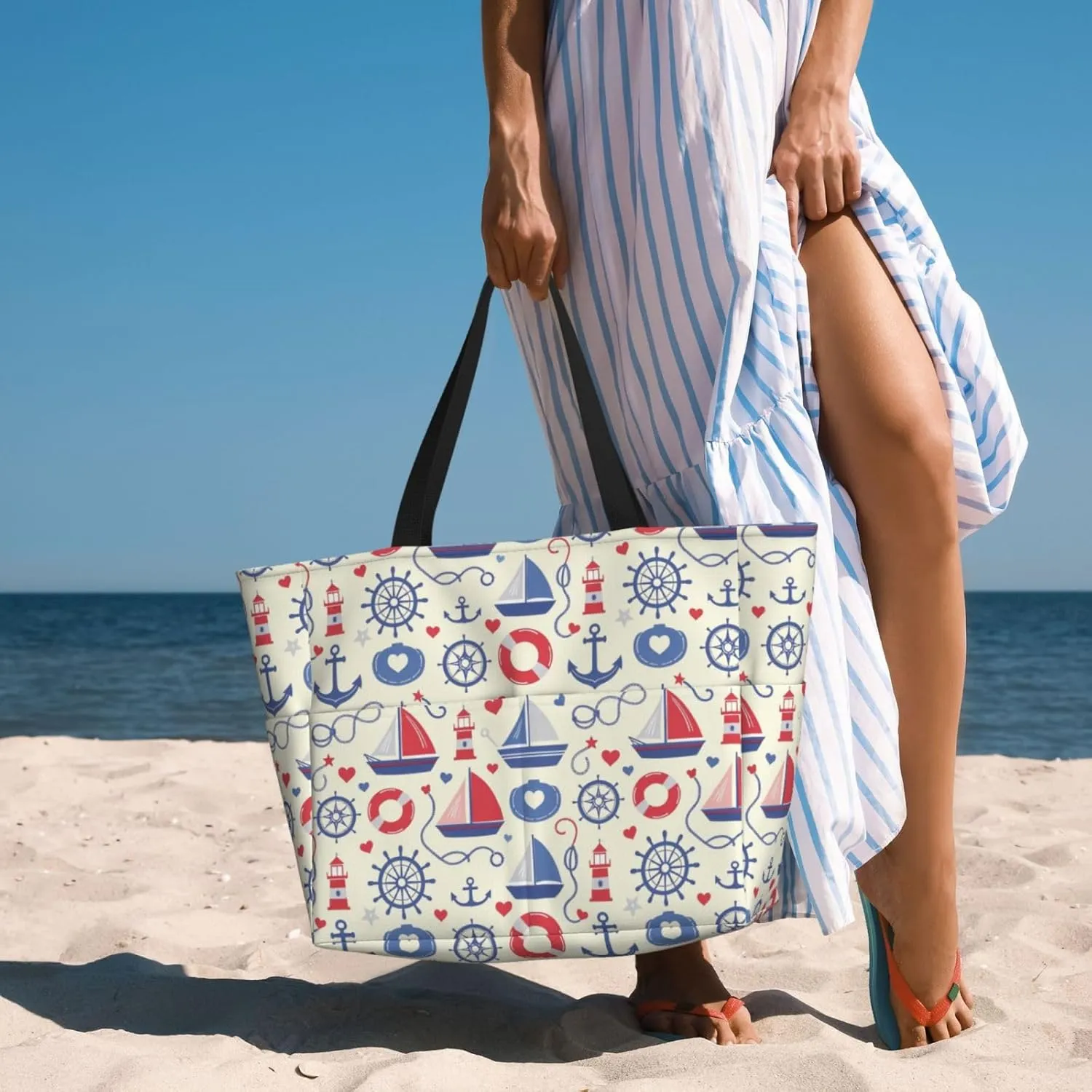 CHAOS MONKEY Women Large Beach Bag Sandproof Waterproof Travel Weekender Foldable Tote Bag for Pool Vacation Gym