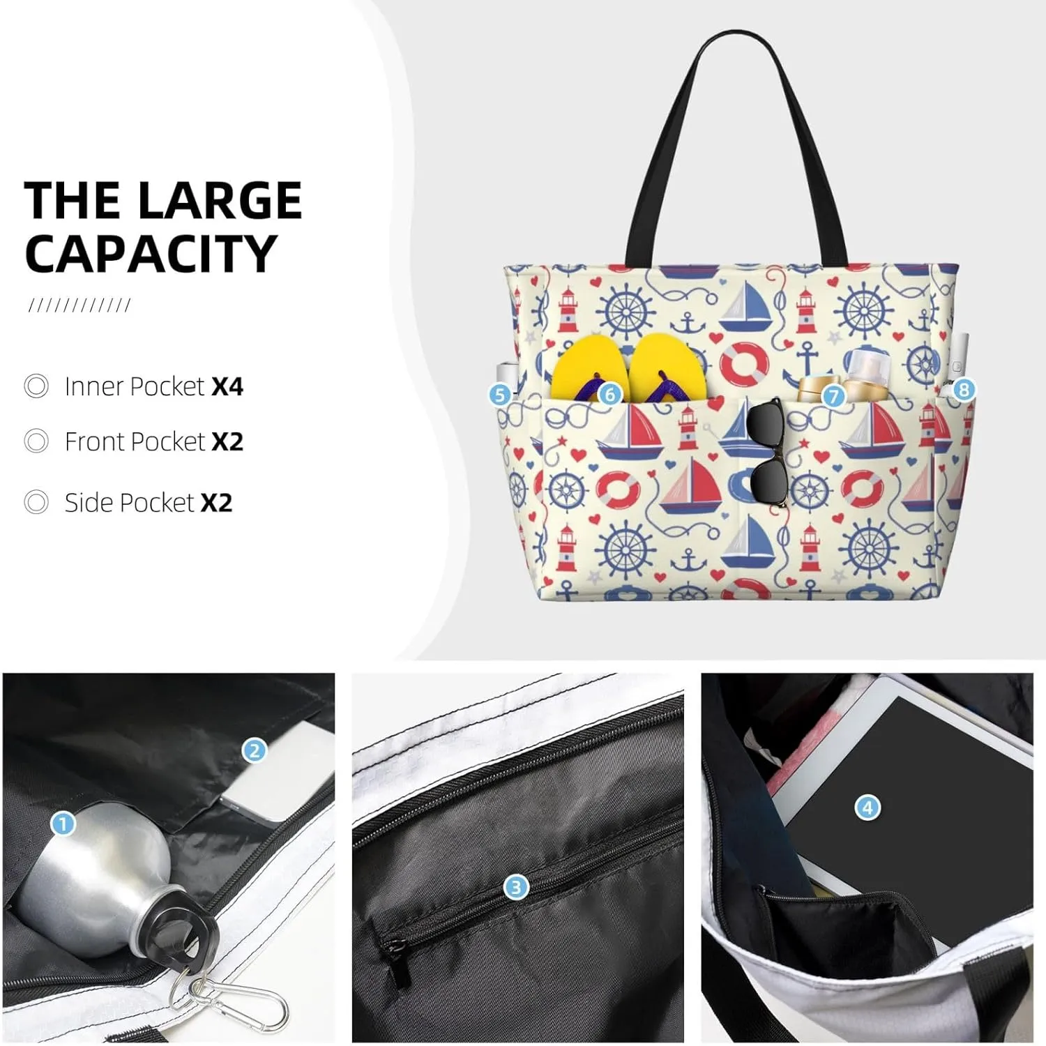 CHAOS MONKEY Women Large Beach Bag Sandproof Waterproof Travel Weekender Foldable Tote Bag for Pool Vacation Gym