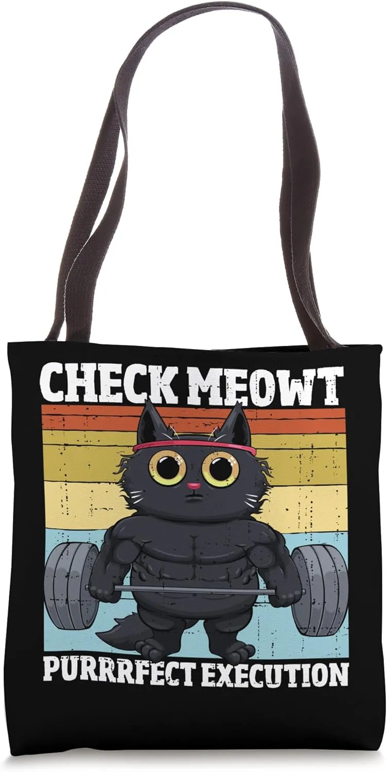 Check Meowt Purrfect Execution Funny Gym Workout Cat Tote Bag