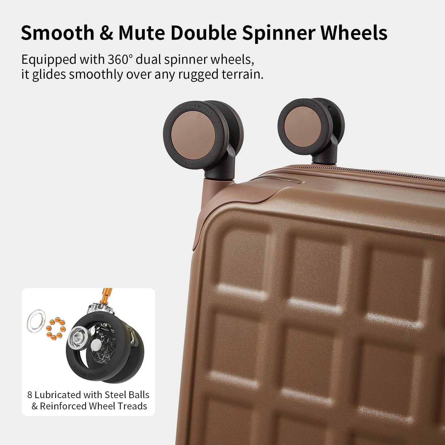 Checked 26 inch Luggage with 8 Spinner Wheels, Large Suitcase with TSA Lock, 100% Lightweight PC Hard Shell travel luggage Suitcases for Men Women, 26-Inch Checked-In, Chocolate Brown