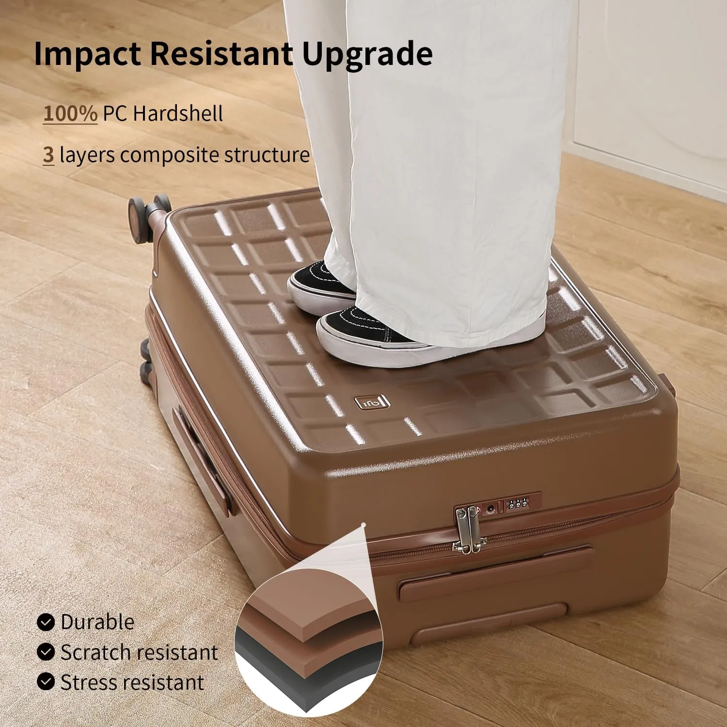 Checked 26 inch Luggage with 8 Spinner Wheels, Large Suitcase with TSA Lock, 100% Lightweight PC Hard Shell travel luggage Suitcases for Men Women, 26-Inch Checked-In, Chocolate Brown