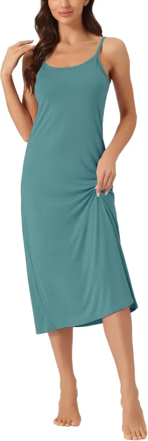 cheibear Womens Spaghetti Strap Nightgown Full Slip Dress Cami Midi Under Dress Plus Size