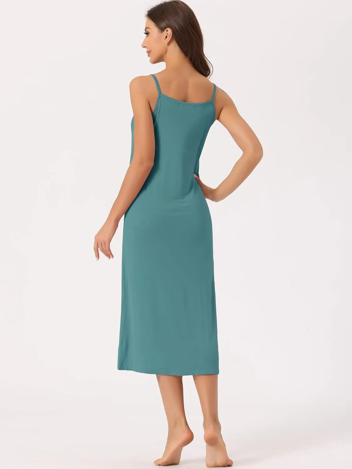 cheibear Womens Spaghetti Strap Nightgown Full Slip Dress Cami Midi Under Dress Plus Size