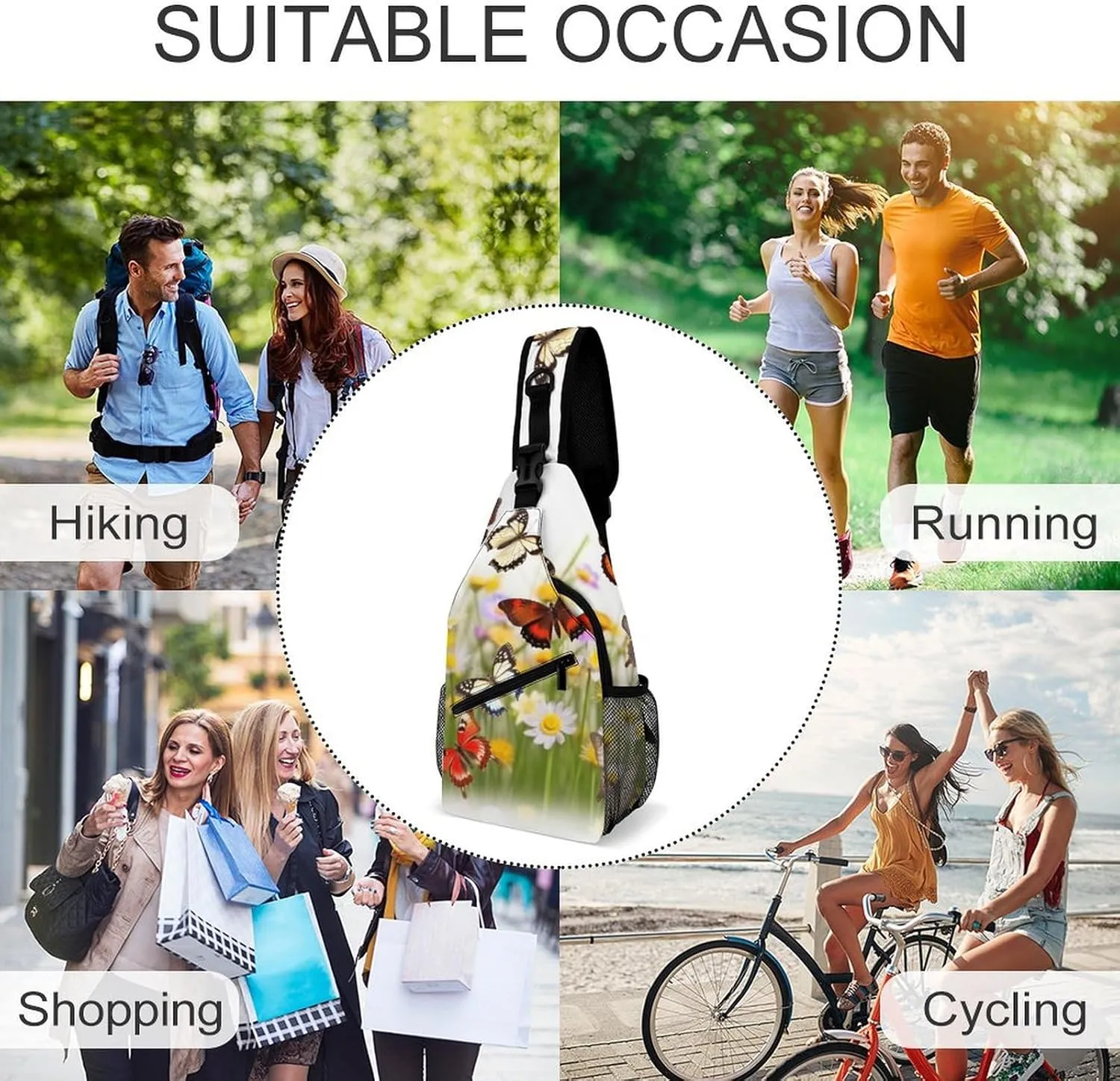 Chest Bag Sling Bag for Men Women Group of Butterflies Sport Sling Backpack Lightweight Shoulder Bag for Travel