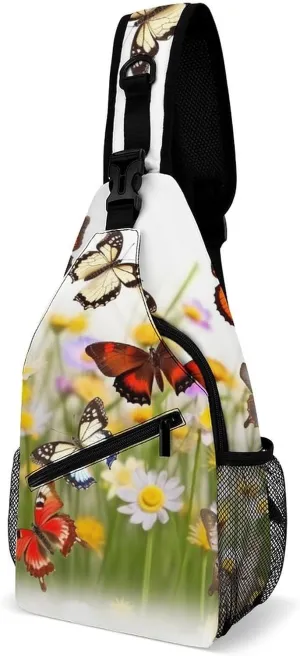Chest Bag Sling Bag for Men Women Group of Butterflies Sport Sling Backpack Lightweight Shoulder Bag for Travel