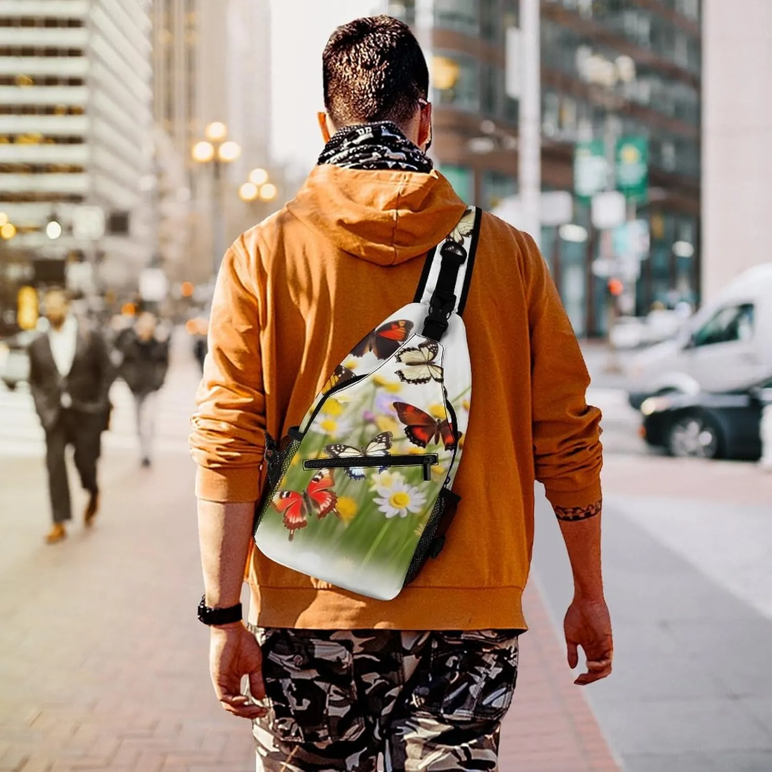 Chest Bag Sling Bag for Men Women Group of Butterflies Sport Sling Backpack Lightweight Shoulder Bag for Travel