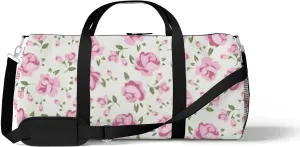 Chic Pink Roses Sports Duffel Bag Travel Gym Tote Bags Lightweight Durable Shoulder Strap Waterproof Polyester Outside Mesh Pocket Overnight Trip Duffel Bag for Women Men