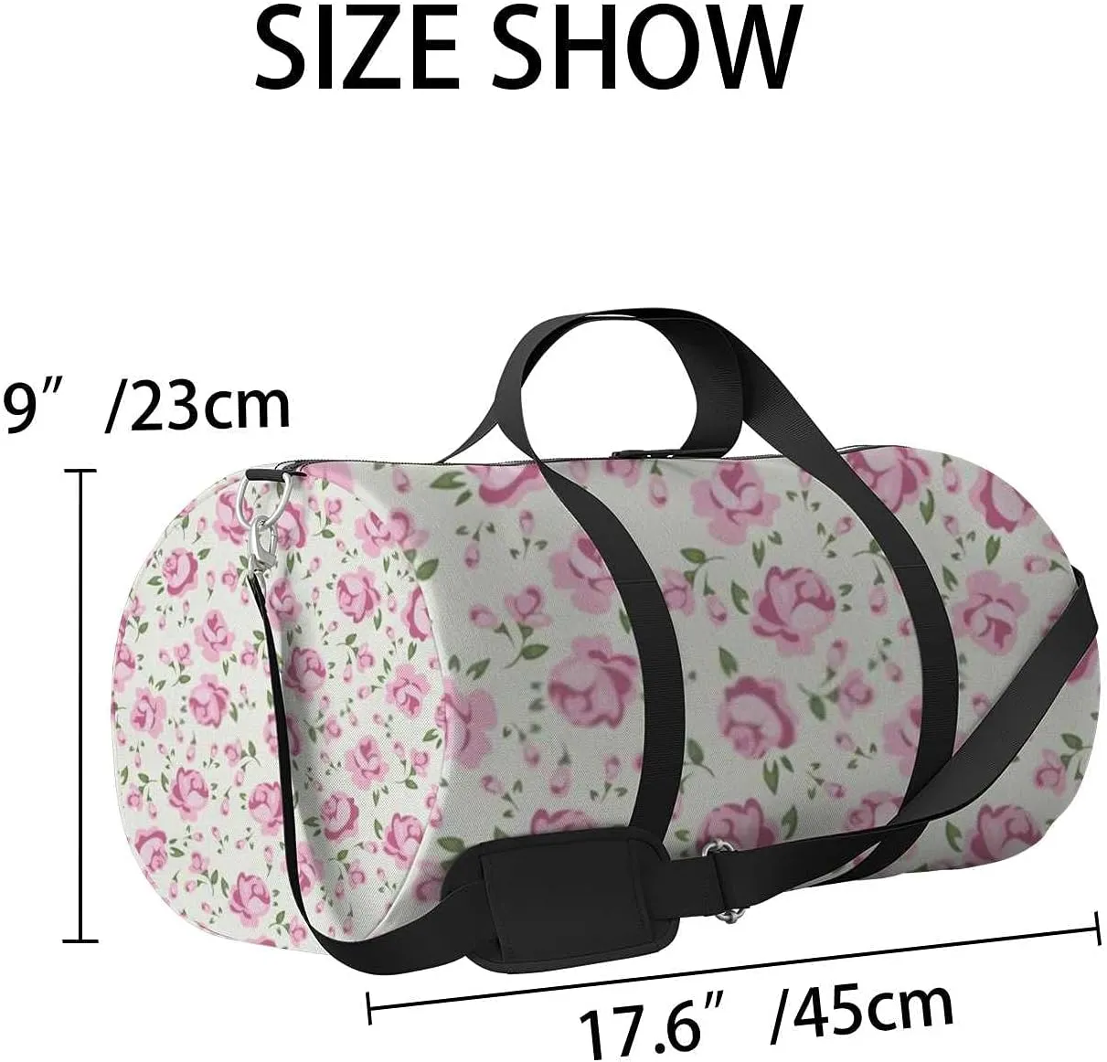 Chic Pink Roses Sports Duffel Bag Travel Gym Tote Bags Lightweight Durable Shoulder Strap Waterproof Polyester Outside Mesh Pocket Overnight Trip Duffel Bag for Women Men
