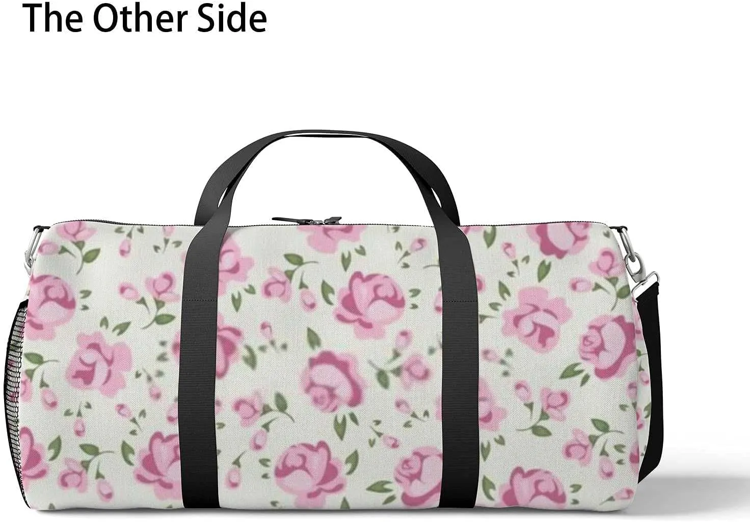 Chic Pink Roses Sports Duffel Bag Travel Gym Tote Bags Lightweight Durable Shoulder Strap Waterproof Polyester Outside Mesh Pocket Overnight Trip Duffel Bag for Women Men