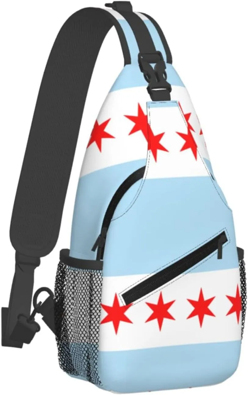 Chicago City Flag Outdoor Crossbody Shoulder Bag For Unisex Young Adult Hiking Bicycling