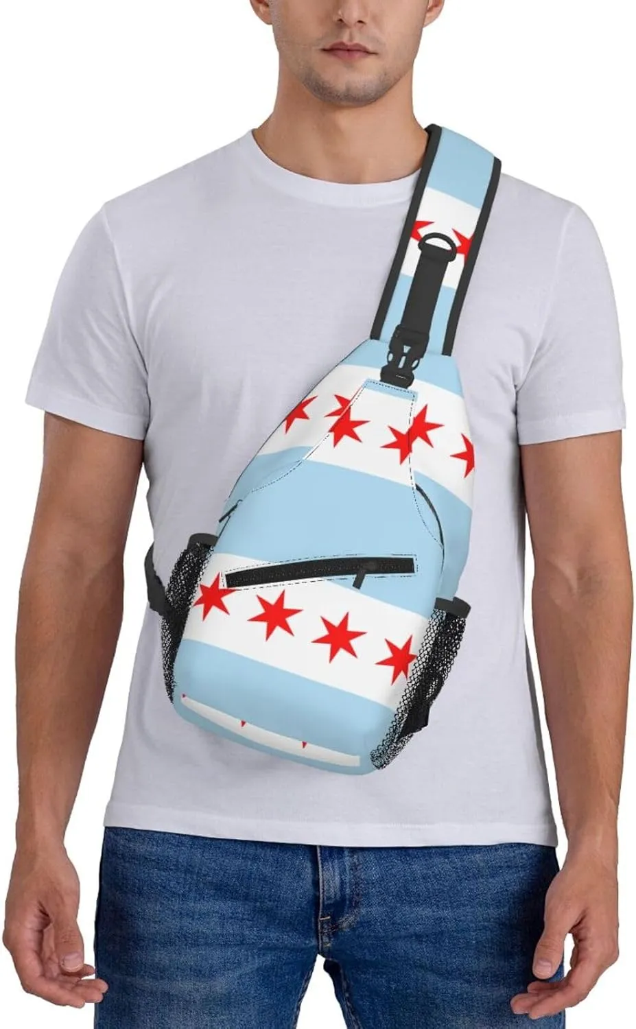 Chicago City Flag Outdoor Crossbody Shoulder Bag For Unisex Young Adult Hiking Bicycling