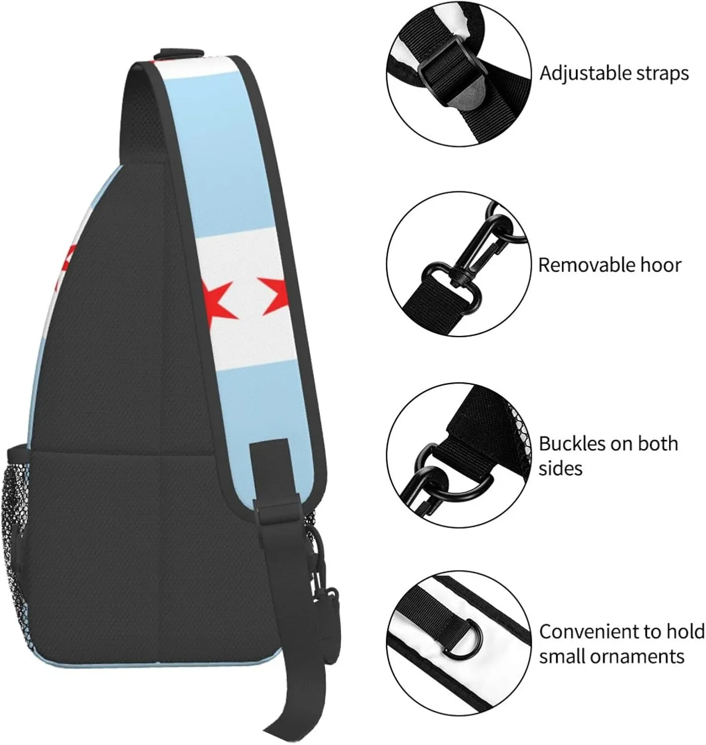 Chicago City Flag Outdoor Crossbody Shoulder Bag For Unisex Young Adult Hiking Bicycling