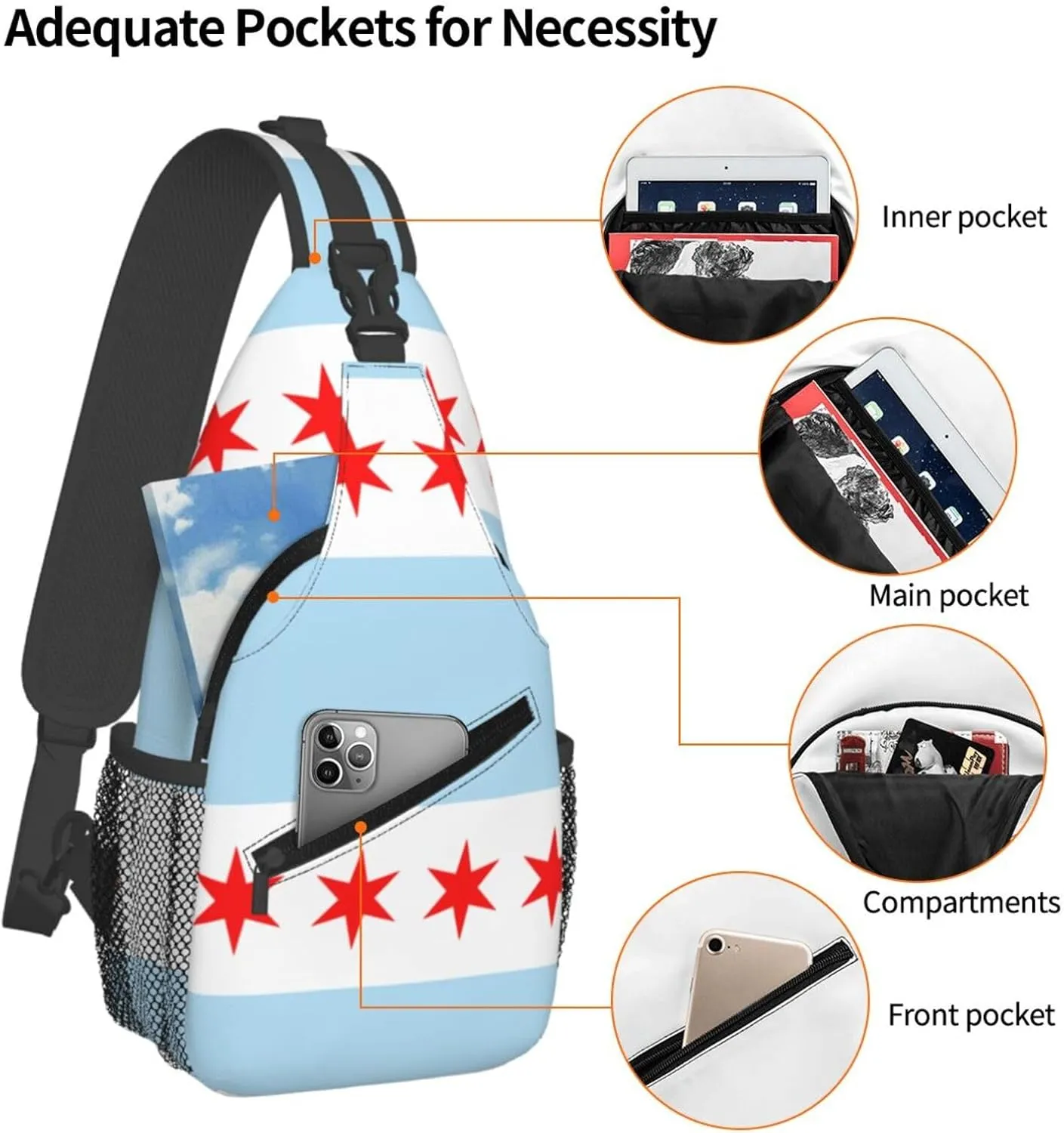 Chicago City Flag Outdoor Crossbody Shoulder Bag For Unisex Young Adult Hiking Bicycling