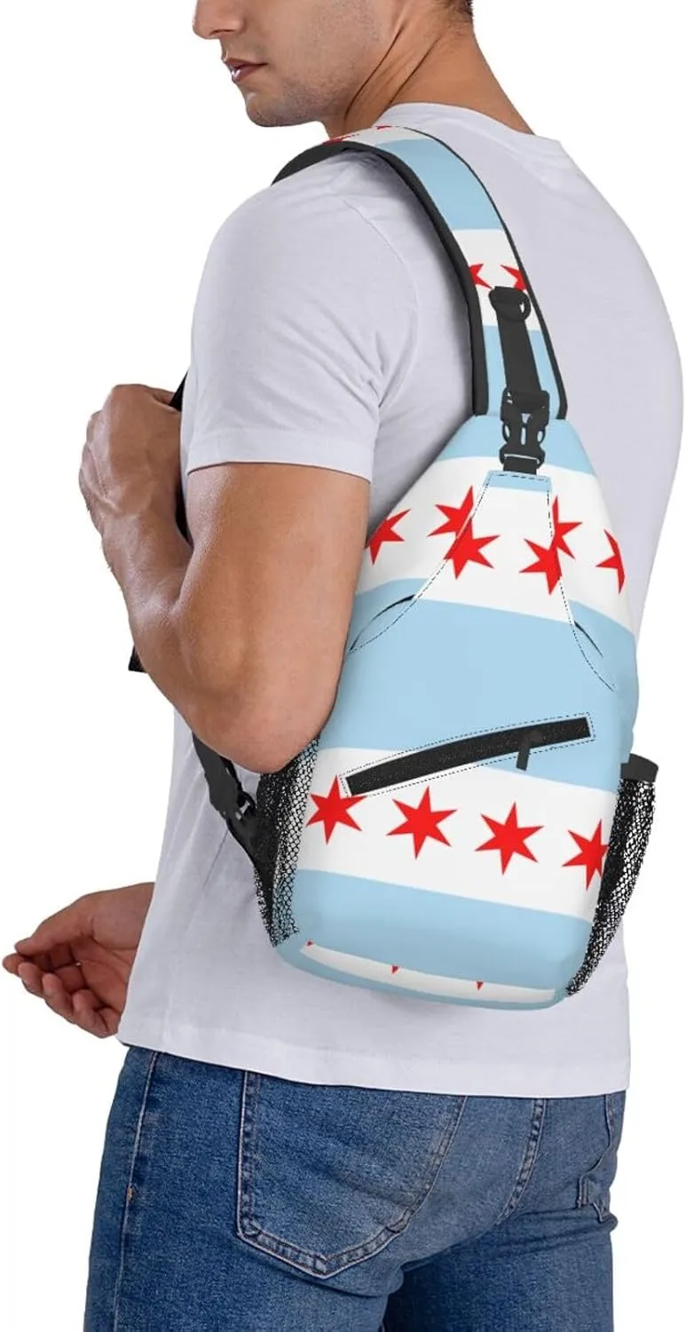 Chicago City Flag Outdoor Crossbody Shoulder Bag For Unisex Young Adult Hiking Bicycling