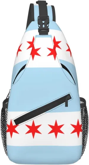 Chicago City Flag Outdoor Crossbody Shoulder Bag For Unisex Young Adult Hiking Bicycling