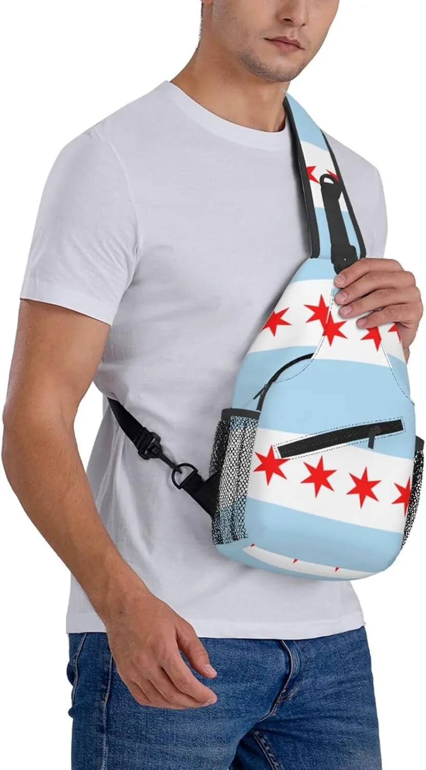 Chicago City Flag Outdoor Crossbody Shoulder Bag For Unisex Young Adult Hiking Bicycling