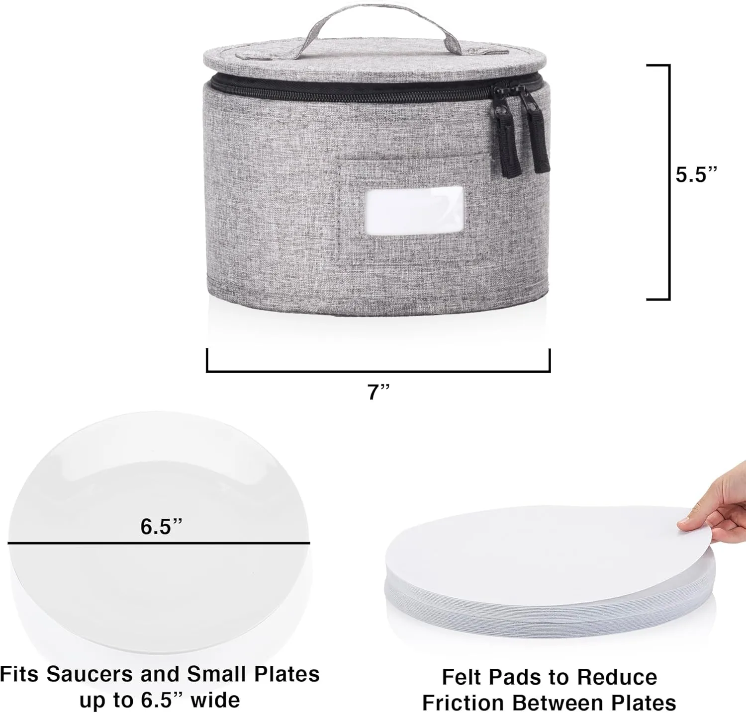 China Storage Container for Saucer, Bowls, and Appetizer Plates - Fit dishes up to 6.5" W - Includes 12 Felt Dividers - Stackable with Hard Shell on all sides and Interior Quilted Padding