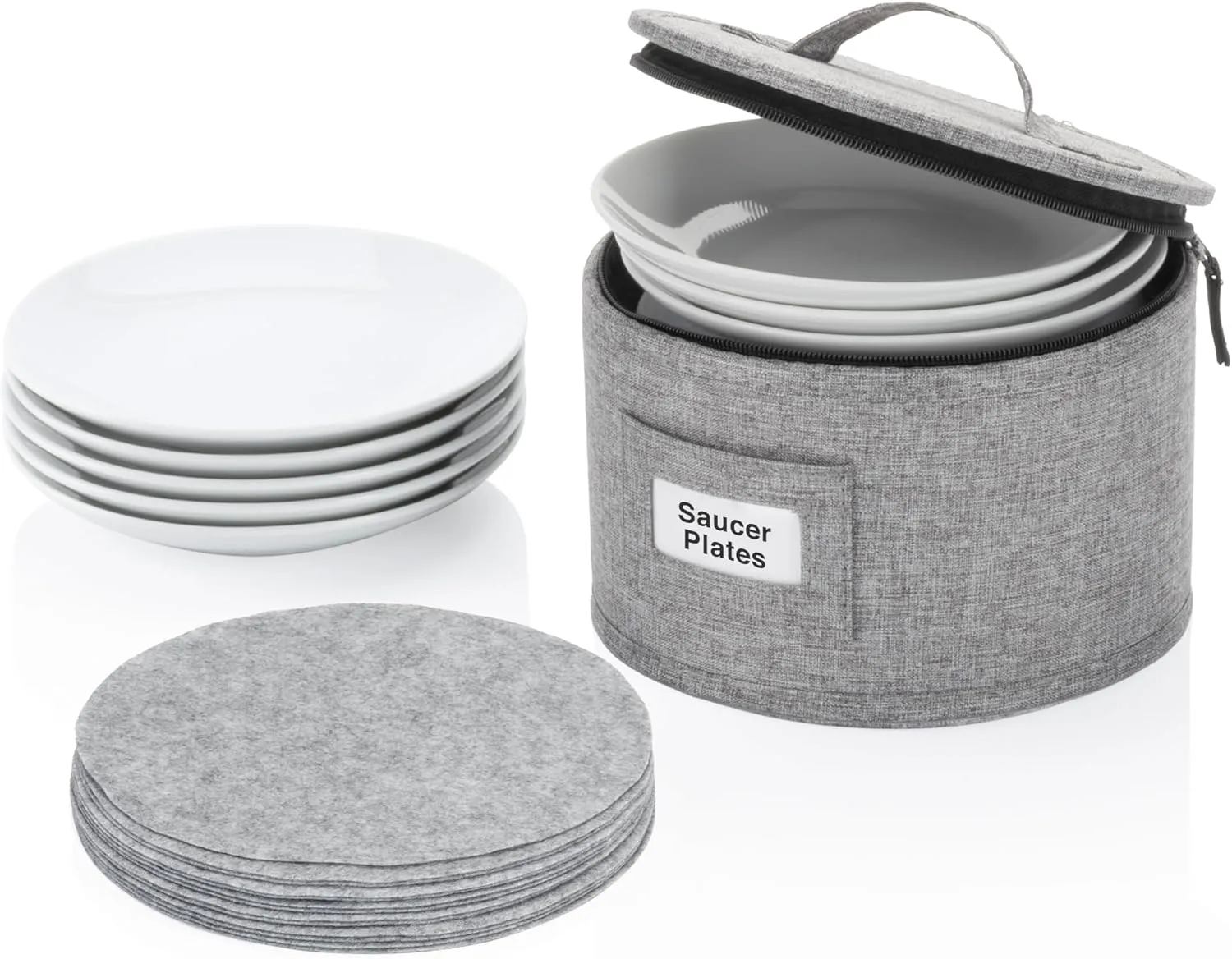 China Storage Container for Saucer, Bowls, and Appetizer Plates - Fit dishes up to 6.5" W - Includes 12 Felt Dividers - Stackable with Hard Shell on all sides and Interior Quilted Padding