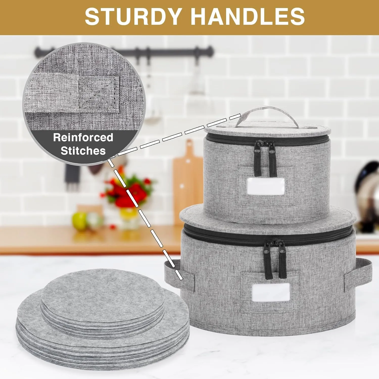 China Storage Container for Saucer, Bowls, and Appetizer Plates - Fit dishes up to 6.5" W - Includes 12 Felt Dividers - Stackable with Hard Shell on all sides and Interior Quilted Padding