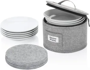 China Storage Container for Saucer, Bowls, and Appetizer Plates - Fit dishes up to 6.5" W - Includes 12 Felt Dividers - Stackable with Hard Shell on all sides and Interior Quilted Padding