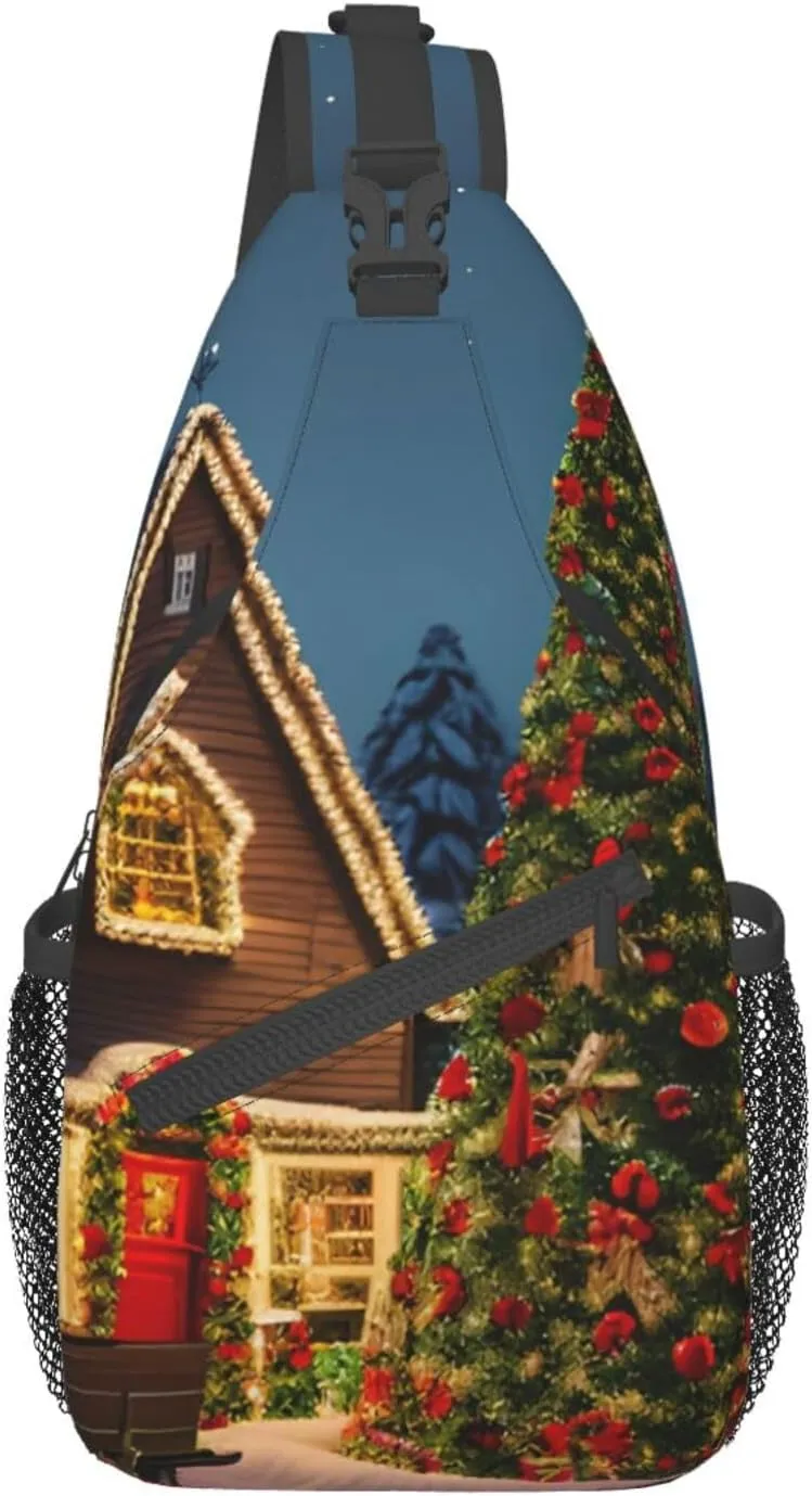 Christmas carnival village Crossbody Bags Sling Backpackï¼ŒMultipurpose Cross body Shoulder Bag for Men and Women Chest Bag Travel Hiking Daypack