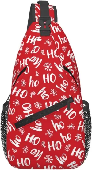 Christmas Ho Ho Ho Crossbody Sling Bag For Women Men Adjustable Christmas New Year Chest Bag Shoulder Bag Sling Backpack Daypack For Sport Travel Hiking