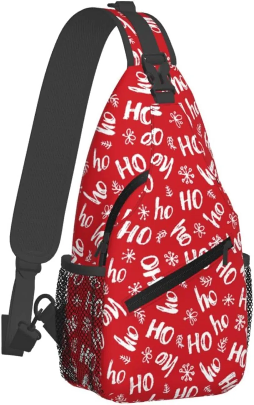 Christmas Ho Ho Ho Crossbody Sling Bag For Women Men Adjustable Christmas New Year Chest Bag Shoulder Bag Sling Backpack Daypack For Sport Travel Hiking