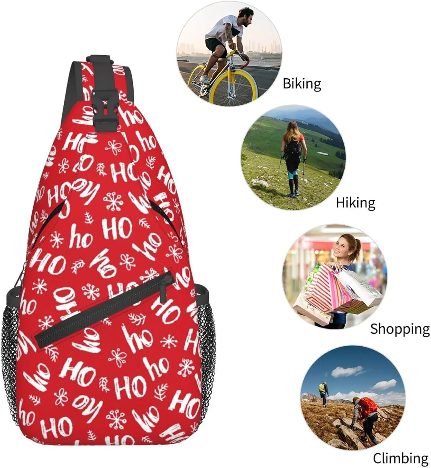 Christmas Ho Ho Ho Crossbody Sling Bag For Women Men Adjustable Christmas New Year Chest Bag Shoulder Bag Sling Backpack Daypack For Sport Travel Hiking