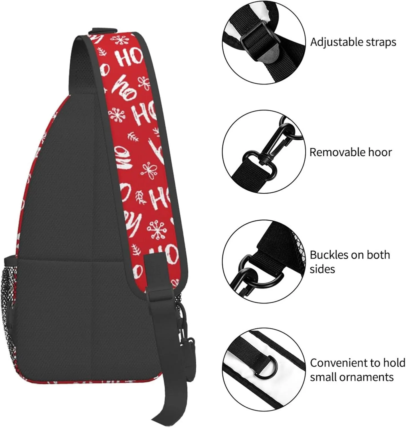 Christmas Ho Ho Ho Crossbody Sling Bag For Women Men Adjustable Christmas New Year Chest Bag Shoulder Bag Sling Backpack Daypack For Sport Travel Hiking