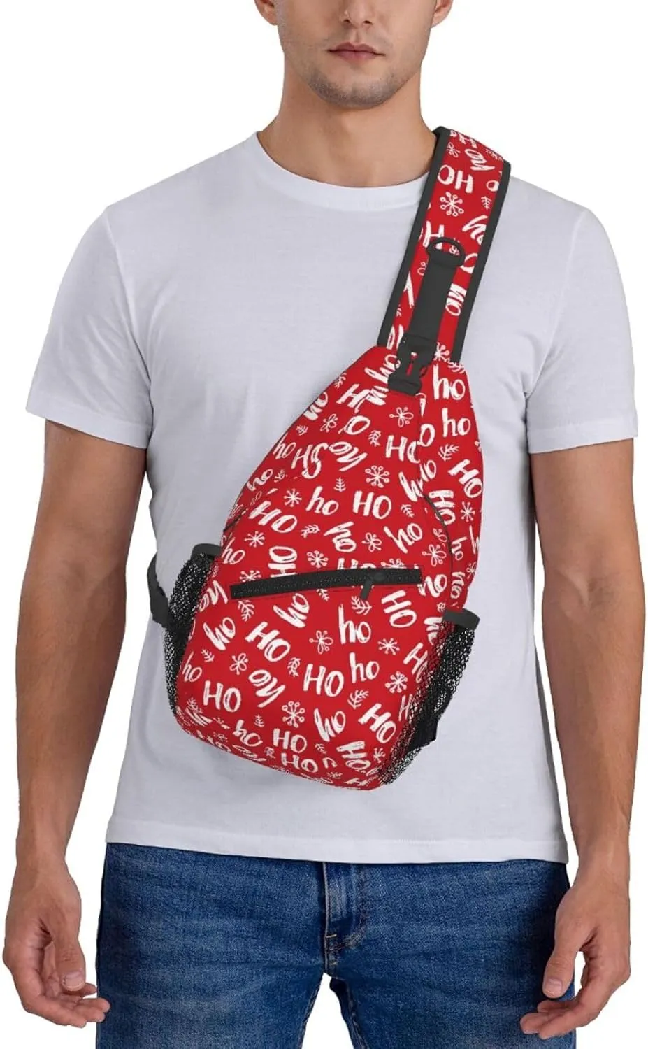 Christmas Ho Ho Ho Crossbody Sling Bag For Women Men Adjustable Christmas New Year Chest Bag Shoulder Bag Sling Backpack Daypack For Sport Travel Hiking