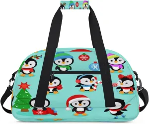 Christmas Penguin Gym Duffel Bag for Men Women Cute Penguin Sports Tote Bag with Adjustable Shoulder Strap for Dance Gymnastics Traveling Outdoor Camping Overnight Stay