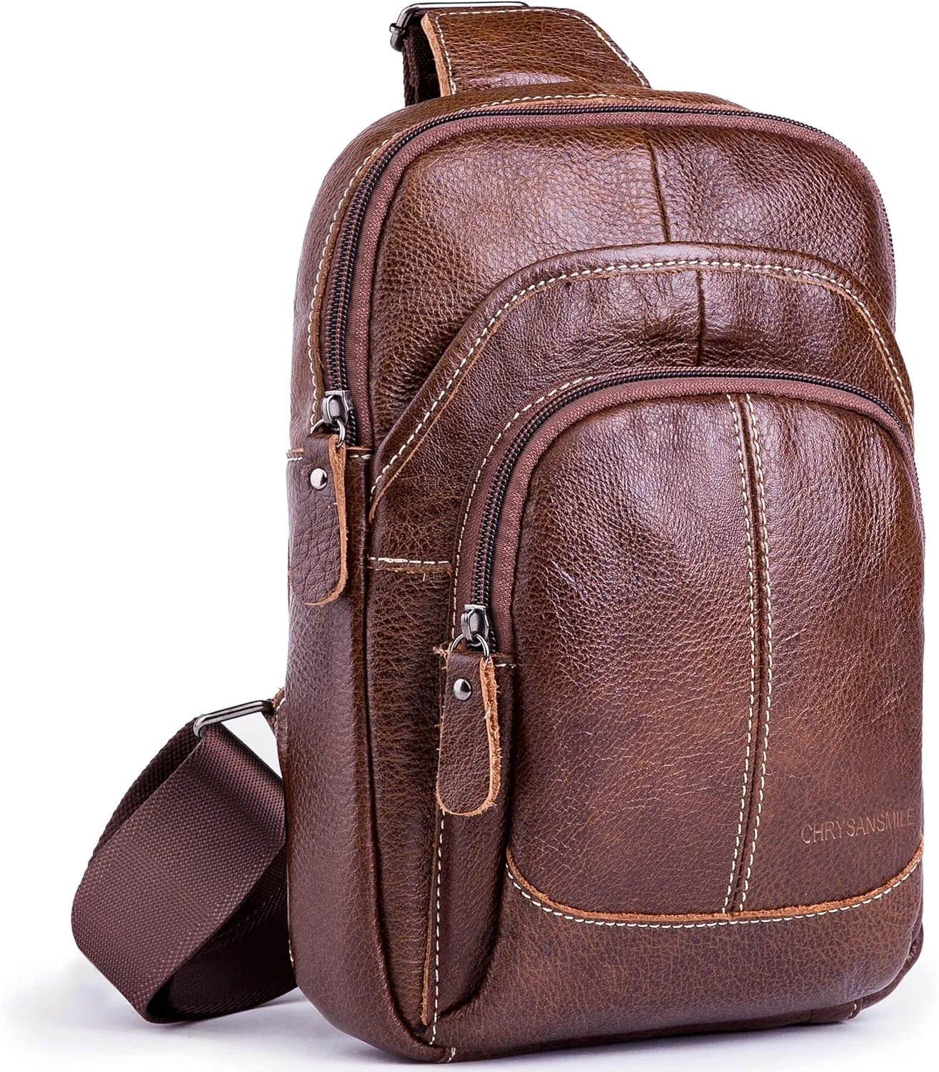 Chrysansmile Sling Bag for Men Black Crossbody Bags for Women Genuine Leather Cross Body Bag Mini Backpack for Travel Outdoor
