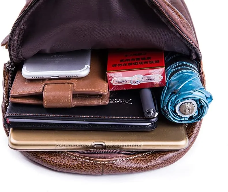 Chrysansmile Sling Bag for Men Black Crossbody Bags for Women Genuine Leather Cross Body Bag Mini Backpack for Travel Outdoor