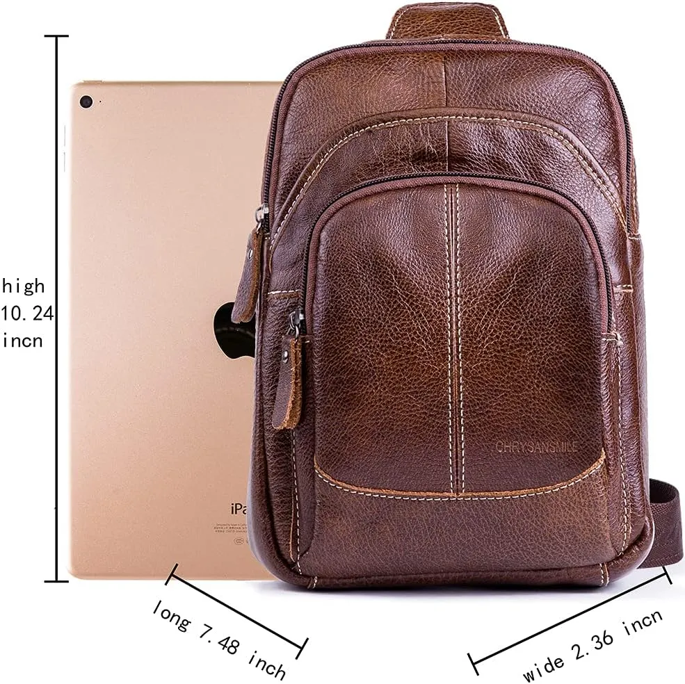 Chrysansmile Sling Bag for Men Black Crossbody Bags for Women Genuine Leather Cross Body Bag Mini Backpack for Travel Outdoor